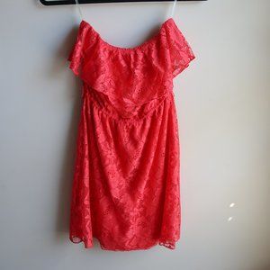 Red Lace Strapless Dress